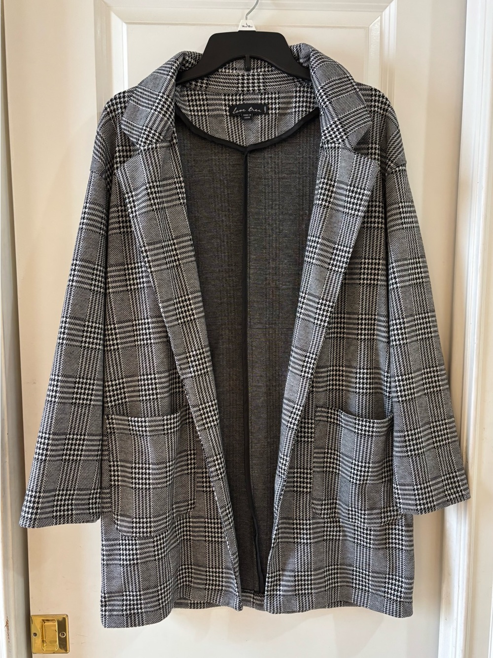 Love Tree Black & Gray Plaid Open Front Blazer